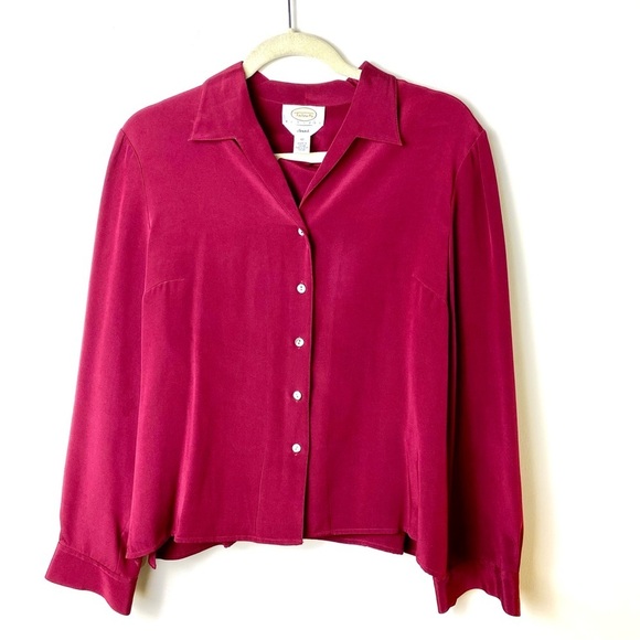Talbots Tops - Talbots Women's Silk Button Shirt Wine Color, Long Sleeve 100% Silk, Size 12
